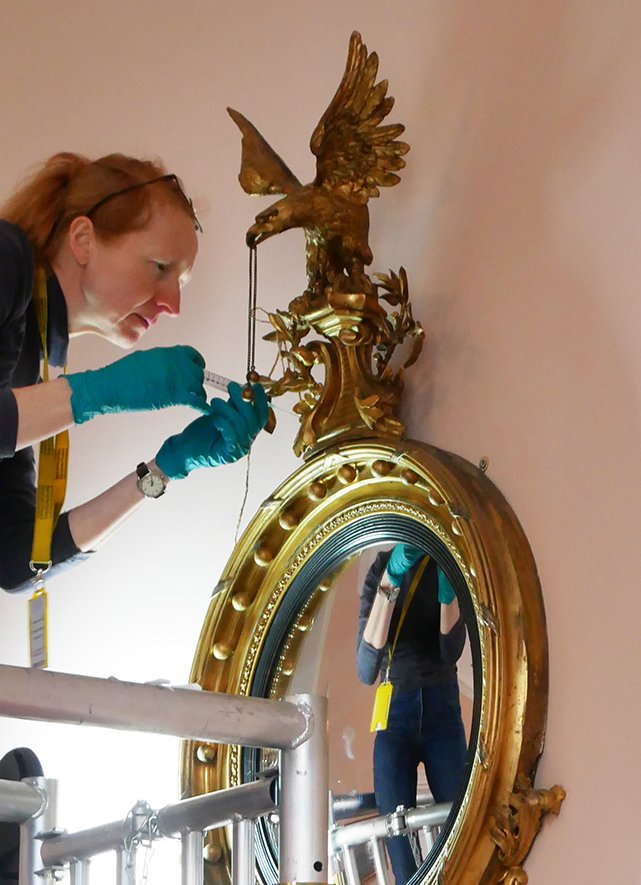 heritageCMAS's tweet photo. It turns out quite a bit of kit is needed to work in-situ on frames! We've been out-and-about @RomanBathsBath stabilising two elaborate gilded frames surrounding mercury amalgam mirrors- thankfully the mercury itself was very stable! #objectconservation #mercurymirrors #gilding https://t.co/mRfxMge4Tg