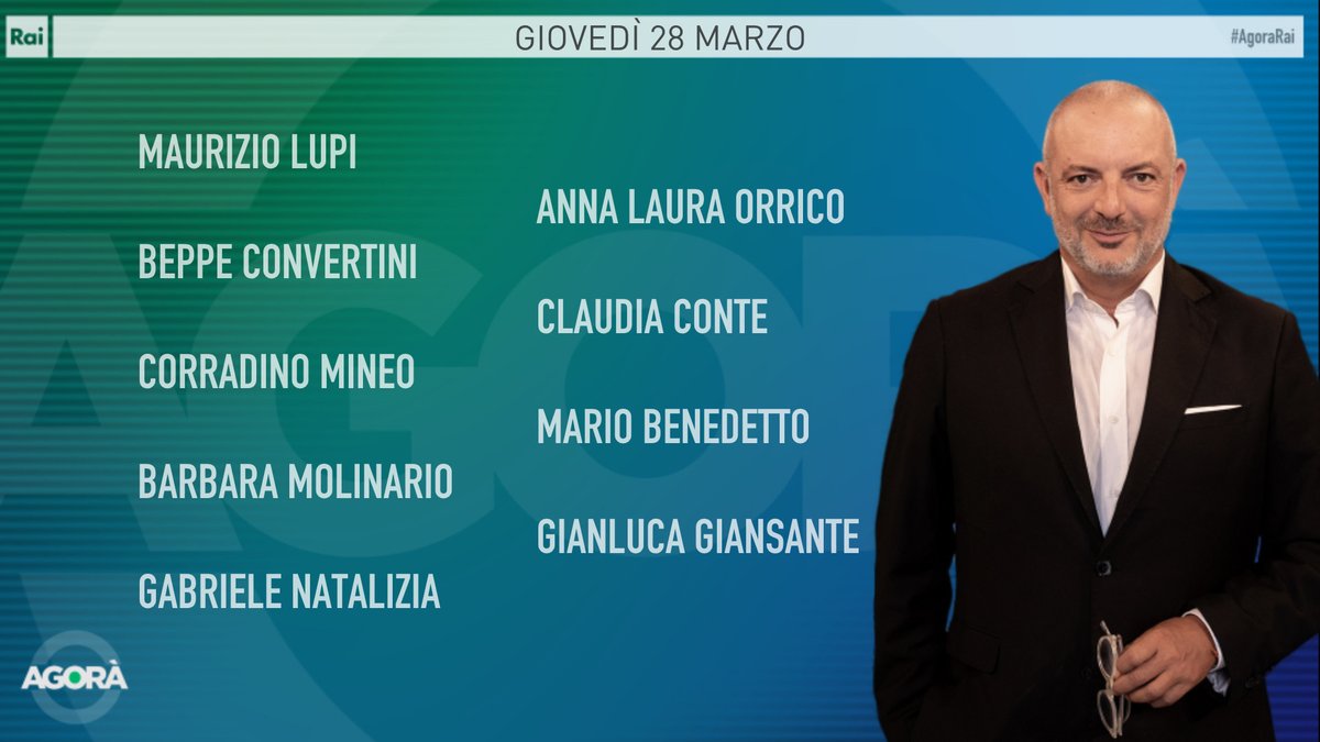 Ecco gli ospiti di Roberto Inciocchi di giovedì #28marzo ad #AgoraRai. Vi aspettiamo dalle 8.00 alle 09:45 su #Rai3 e #RaiPlay.