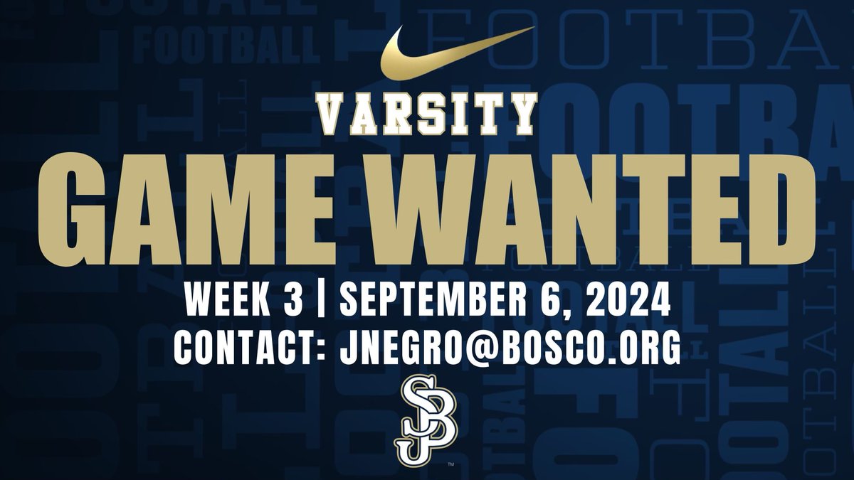 Game Wanted: Looking to finalize our 2024 schedule. We are searching for one final HOME game on Sept 6th/7th. If interested please email Coach Jason Negro at the email below. #GoBRAVES