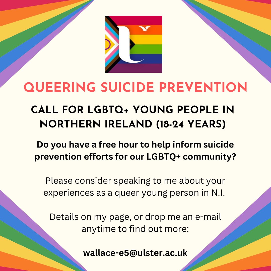 🗣️ A reminder that there are still some spaces available in this research study. It’s really important to me that young people have the opportunity to share their experiences, and be heard.

If you work in the LGBTQ+, youth or mental health sector - Please drop me an email 📧