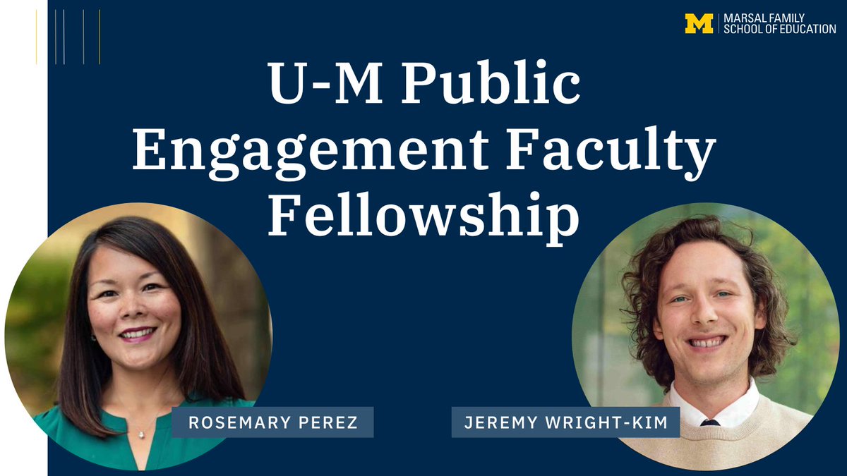 .@RosieJPerez and @JWrightKim are among this year’s cohort of 14 U-M faculty who have been selected for the Public Engagement Faculty Fellowship, which provides resources and support for scholars incorporating public engagement into their work myumi.ch/ny79k