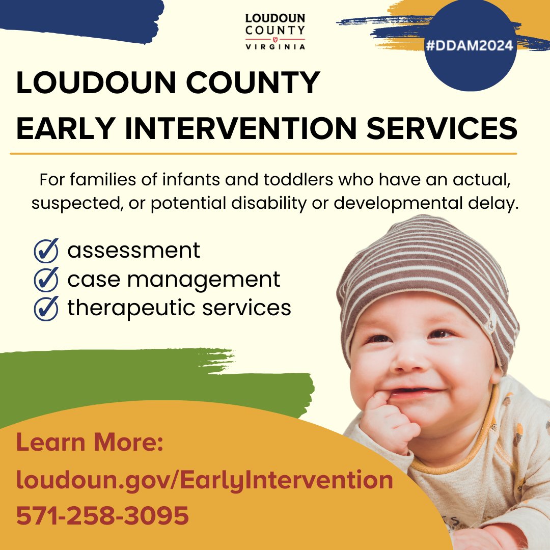 Did you know? Families of infants and toddlers from birth to 36 months who have an actual, suspected, or potential disability or developmental delay are eligible for support services through #Loudoun County Early Intervention Services. #DDawareness2024 #DDAM2024