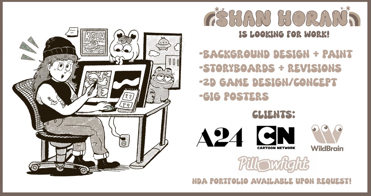 Still lookin' for my next fulltime gig! I've got 3+ years experience in animation and games. I'm super versatile and easy to work with!
https://t.co/eAzd9H5ujo
shanhoranart@gmail.com 