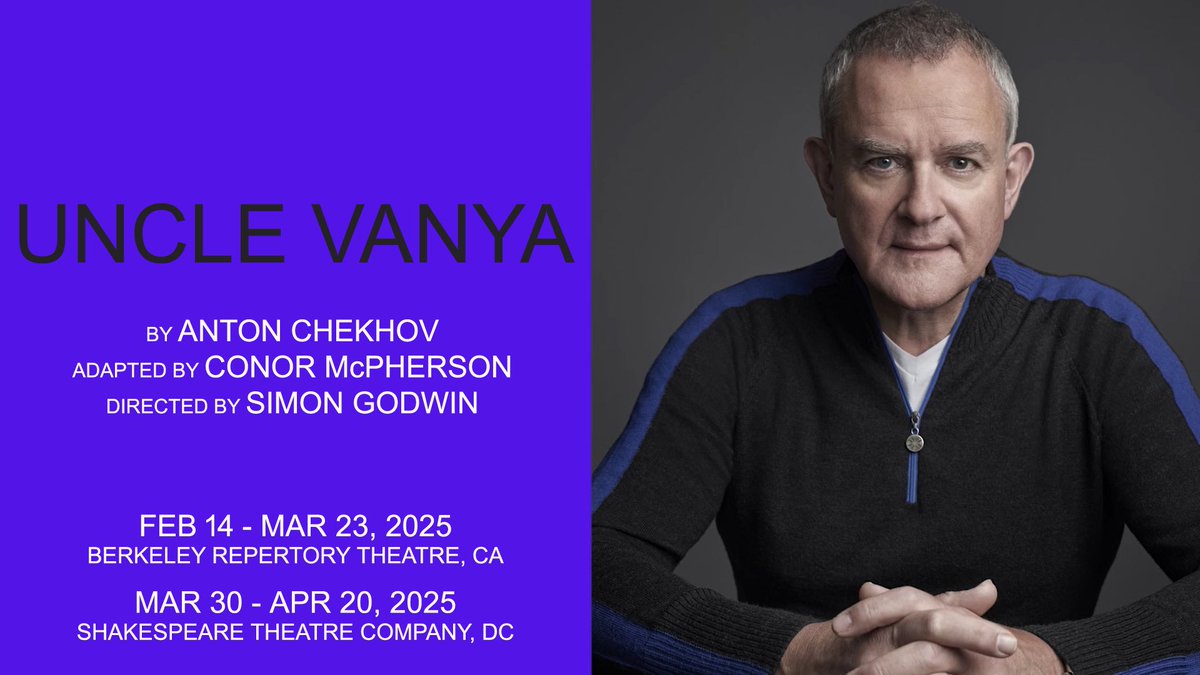 I’m delighted to be returning to the stage in #UncleVanya and am particularly excited to be performing in not one but two prestigious American theatres. Feb 14 - Mar 23, 2025 at @berkeleyrep Mar 30 - Apr 20, 2025 at @shakespeareindc More info 👉 hughbonneville.uk/project/uncle-…