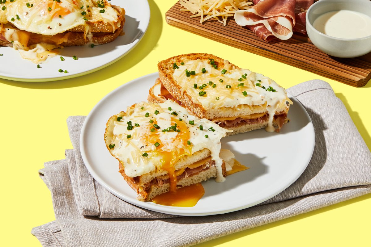 if your go-to order is ham and cheese on a roll, try these prosciutto croque madame sandwiches 👀