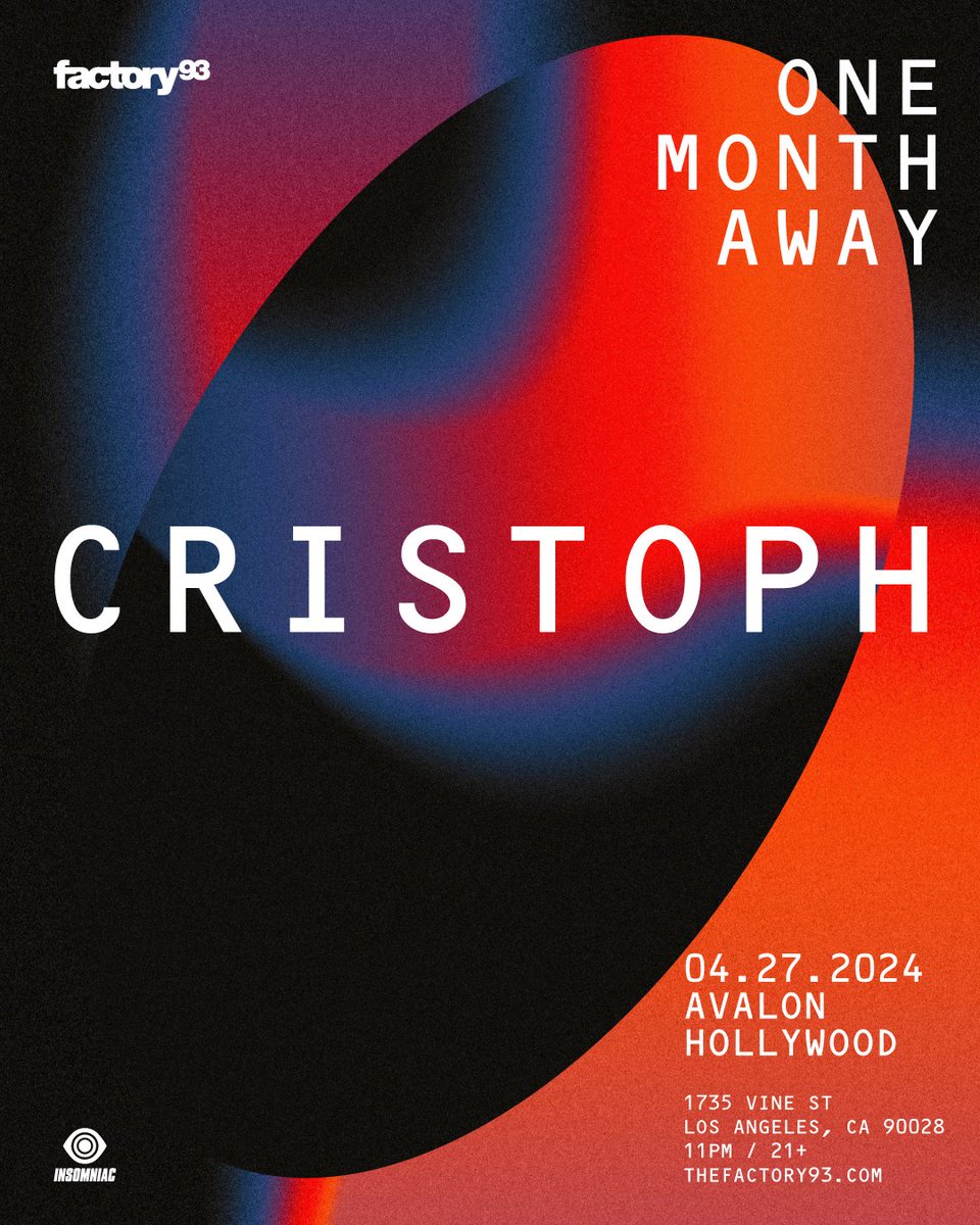 The countdown begins now! We are one month away from @Cristophmusic showcasing his signature progressive sound for @TheFactory93 on 4/27. Grab your tickets before its too late → f93.co/cristoph-avalon