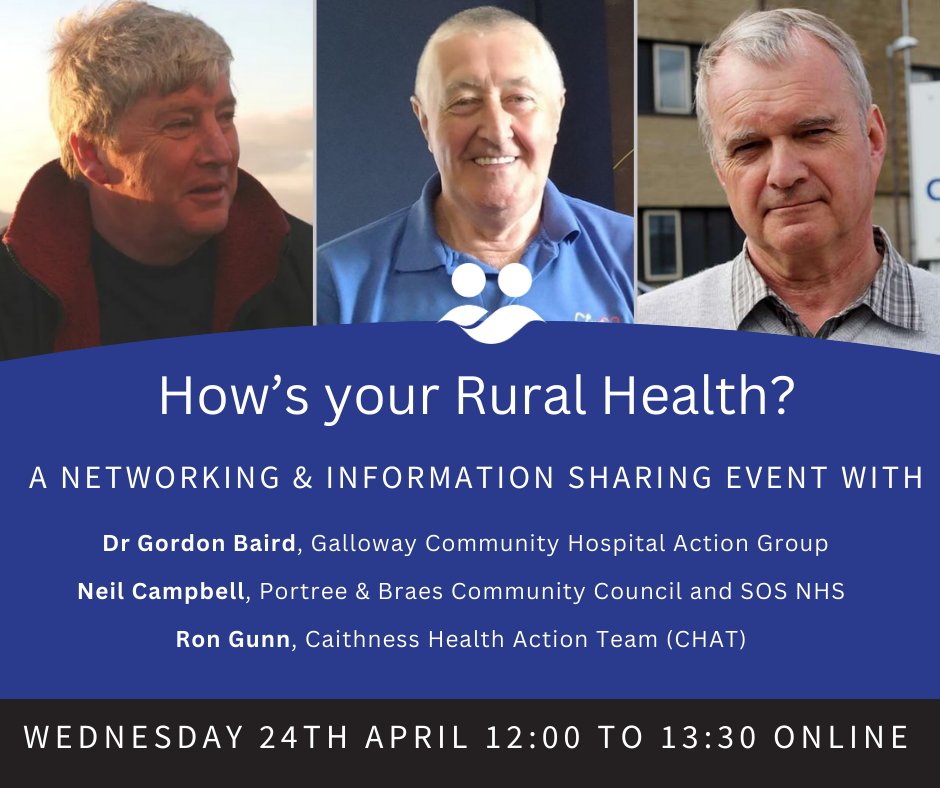 We're hosting an important discussion on the 24th April 'How’s your Rural Health?', hearing insights from healthcare practitioners and campaigners from Skye, Dumfries & Galloway and Caithness. Share your experiences of rural healthcare. Register here: tinyurl.com/bddtyd2b