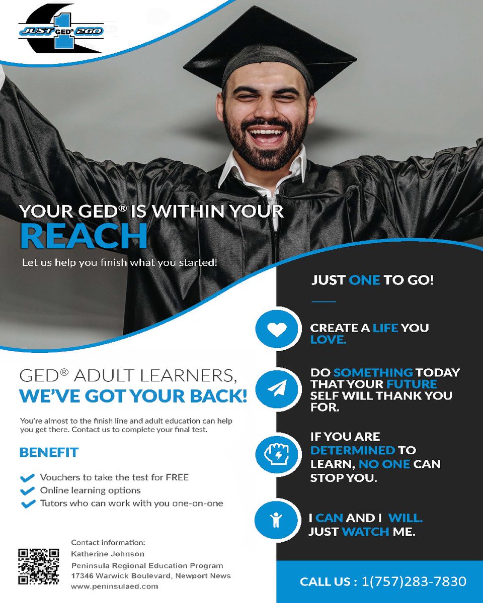 peninsulaed's tweet photo. We’ve got your back! Register now to complete your GED! See the flyer below or visit the link in our bio for more information on how to register. Your GED is within your reach!     

#AdultEducation #GED #AdultEducationMatters #NewportNews #HamptonVA #Norfolk https://t.co/Sb1cFZ7akP