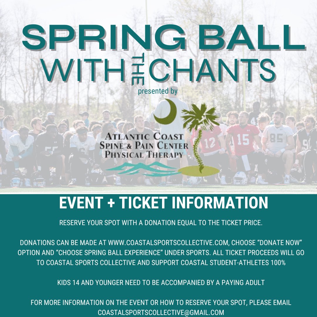 CHANT NATION, a teal bird told us you are due for a Friday filled with lots of Chanticleer activity! Join us at Spring Ball with the Chants presented by Atlantic Coast Spine & Pain Center on Friday April 5th at 3:30pm! coastalsportscollective.com