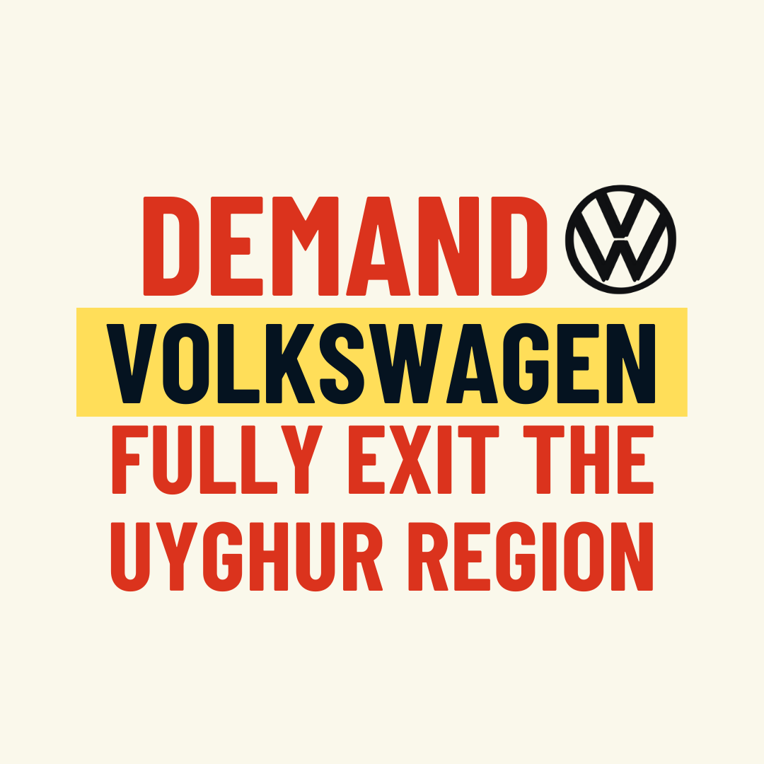 1/3 Let’s keep up the pressure on @VW. Take these actions today demanding @VWGroup FULLY EXIT the Uyghur Region and #EndUyghurForcedLabour.