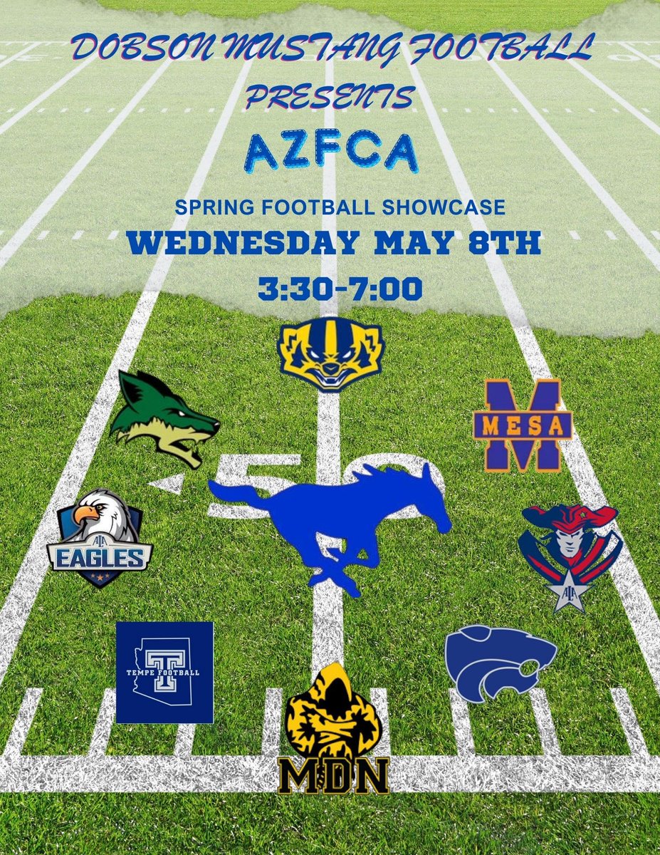 @DobsonFootball is excited to hosting these great teams for the My 8th College Showcase! @FootballCoyotes @Mesa_FB @TempeFootball @mesqwildcatFB @alaqcfootball @alaGNathletics @PadresFootball @PrescottFB