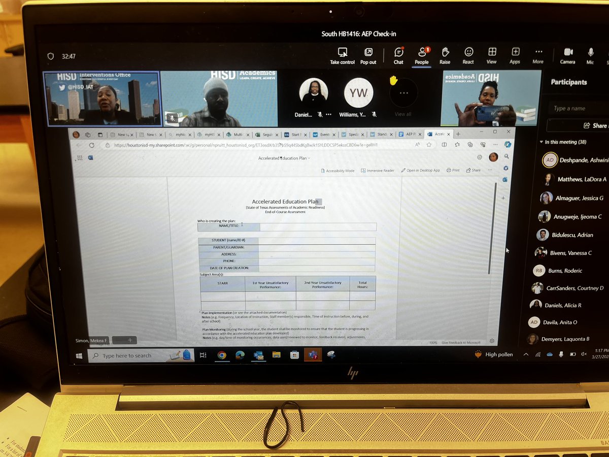 AEP/HB1416 @HisdSouth virtual meeting to ensure our campuses meet the April 12th compliance deadline. @HISD_IAT @teachgrow @StaceyCourt7 @NNpruitt @nperez10 @ChelseaStJulie2 @h