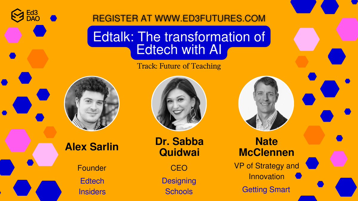 🚀 Don't miss out on 'The transformation of Edtech with AI' Edtalk at the Ed3 Futures Summit! Join speakers @AlexSarlin, @askMsQ, and @nmcclenn as they dive deep into the future of education powered by AI. Get ready to be inspired! #Ed3Futures #Edtech

🔗 ed3futures.com