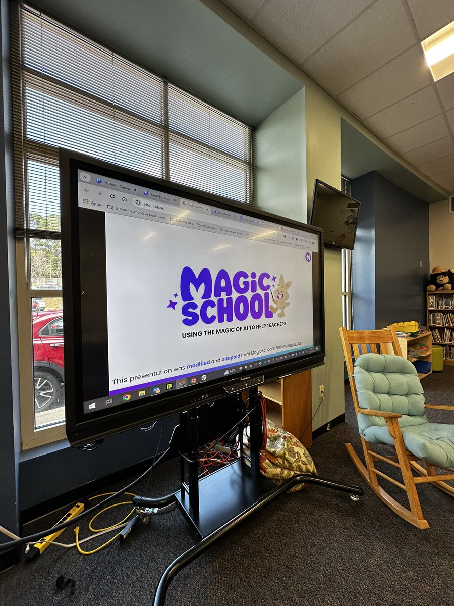 Getting ready for a @magicschoolai PD at Sara Collins Elementary School in @gcschools! Kicking off in 20 minutes! Are ready to have your mind blown away today? @EdTechGCS #teachersaremagic #gcsDofIT