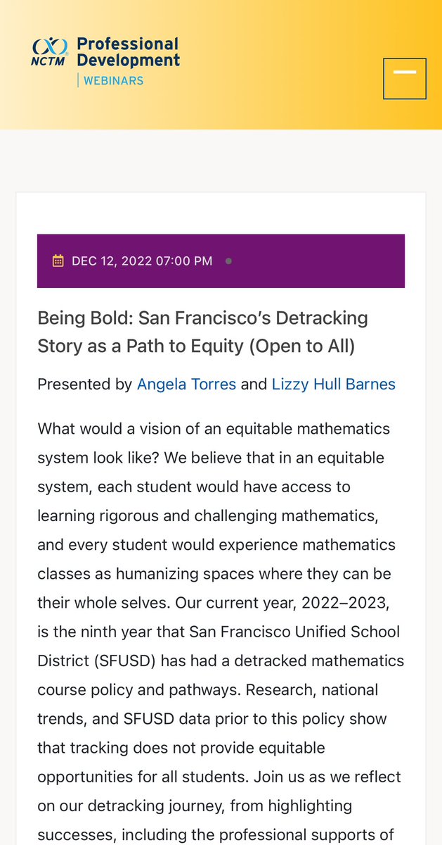 Now that SFUSD has acknowledged that the @SFUSDMath pilot didn’t work as it once claimed… Don’t you think it’s time for @NCTM to take down this webinar? nctm.org/online-learnin…