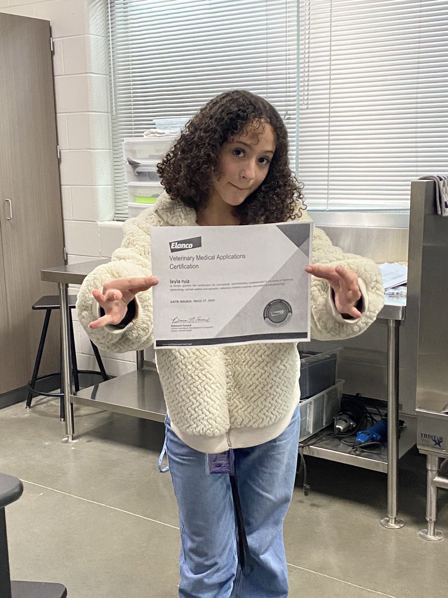 🚨🚨Certification Alert🚨🚨
Leyla Ruiz earned her Elanco Veterinary Medical Applications Certification today! 
<a href="/WillisSchools/">Willis ISD</a> 
<a href="/WillisISD_CTE/">Willis ISD CTE Center</a>