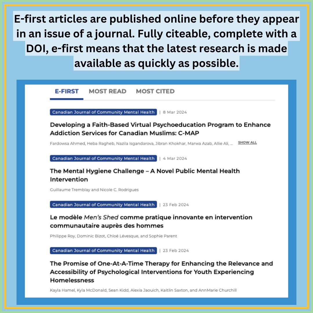CJCMH_RCSMC's tweet photo. Check out our e-first articles through the link below or at https://t.co/mUhk6hSnTt!
https://t.co/hVLTk5vdO4 #mentalhealth #academicjournal #newrelease #efirst #cjcmh https://t.co/Xi8yoaoSrq