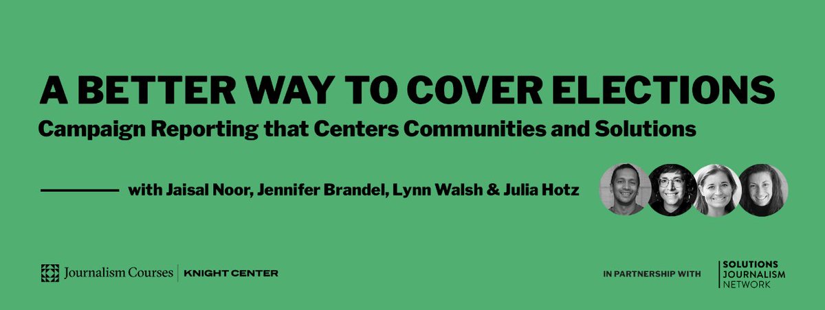 Ever wondered how to explore beyond political drama and prioritize solutions-oriented reporting? 🌐 Register now for our free course, 'A Better Way to Cover Elections.' In partnership with @soljourno Secure your spot! bit.ly/3T3W0PK #JournalismCourses