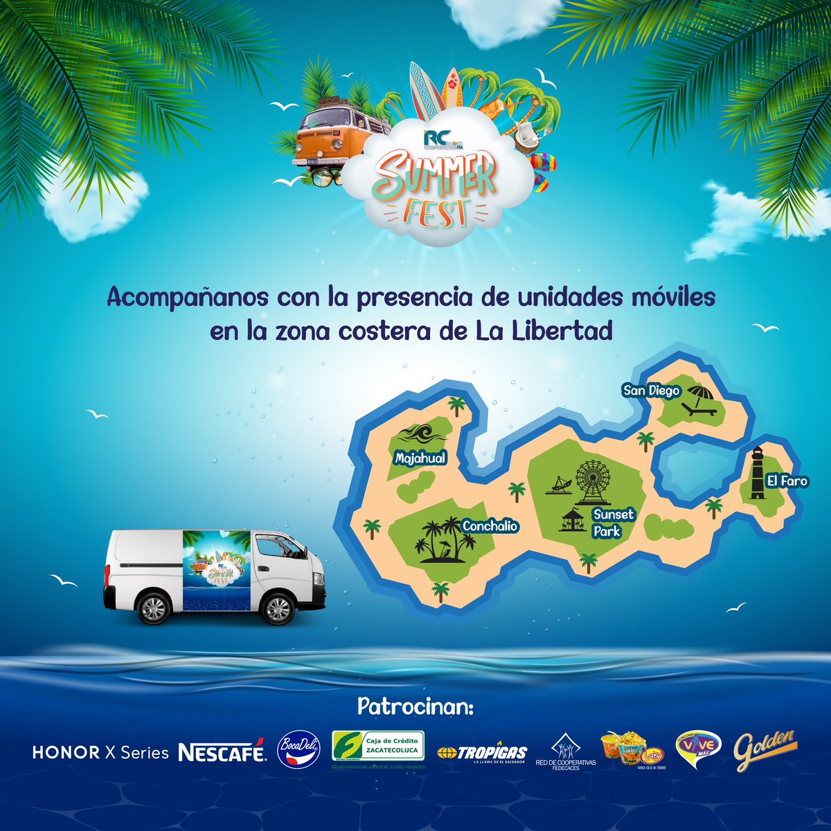 No te pierdas las rutas del 🏄🏻‍♀ Summer Fest 2024 de Radio Corporación FM 🌊 junto a nuestras marcas patrocinadoras estaremos visitando El Majahual, Conchalio, Sunset Park, San Diego y El Faro 🚐

🌞 Disfruta de nuestra diversión y regalo de nuestros patrocinadores 🐚