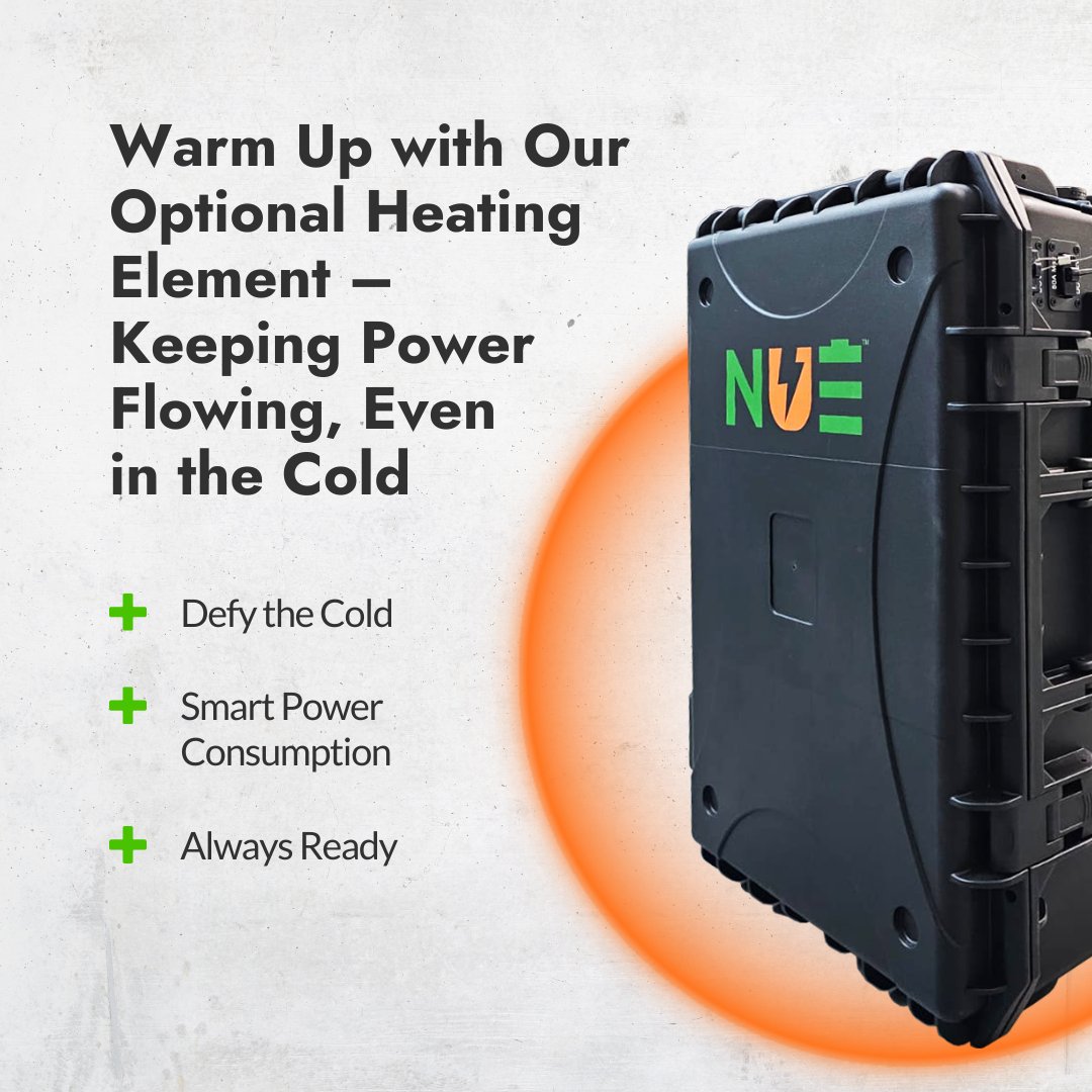 newuseenergy's tweet image. Our optional heating element ensures your power stays strong even in freezing temperatures. With smart power consumption and always-on readiness, defy the chill and keep your energy flowing effortlessly. #ColdWeatherPower #StayWarmStayCharged
