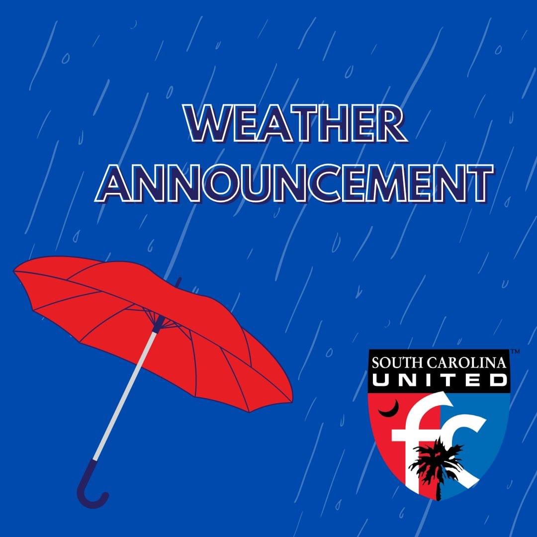 Due to the weather and field conditions, SCUFC West, Ballentine Park, and SEFL Stadiums A and B will be closed today. Our Polo Road complex and SEFL turf fields 2 and 3 will remain OPEN for training and games as scheduled.