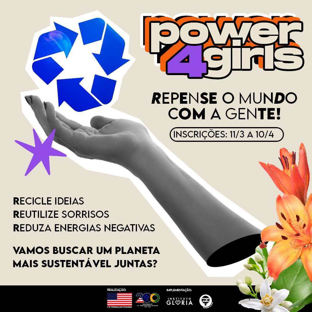 O Power4Girls é um programa da Embaixada e Consulados 🇺🇸, implementado pelo Instituto Glória, que busca empoderar alunas do Ens. Médio por meio de formação que estimula empreendedorismo, inovação e responsabilidade social. Saiba + e inscreva-se até 10/04: bit.ly/Power4Girls2024