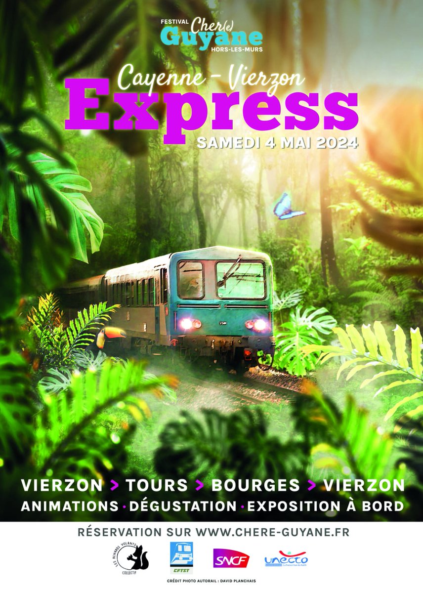 🚀 Le CFTST change de cap !

🦊 Le 4 mai, le Collectif des Renards Volants nous amène de l'autre côté de l'océan, à l'occasion d'un train sur la #Guyane entre Vierzon, Tours et Bourges !

🎭 Retrouvez à bord de nombreuses animations ! 

👋 Infos : chere-guyane.fr !