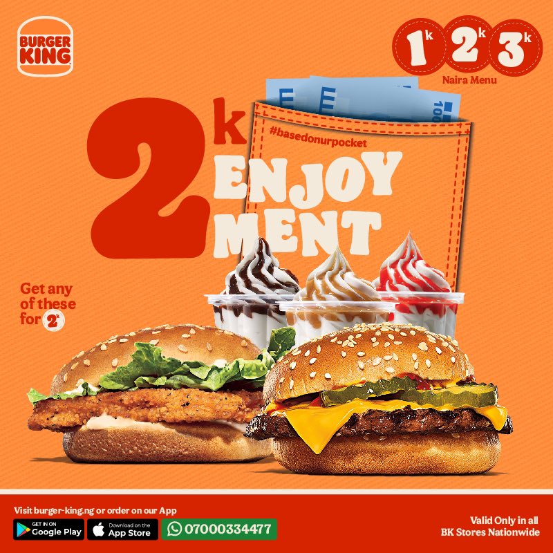 There’s no way I can’t have enjoyment with @kingburgernga offer, you guys haven’t seen this new Burger King menu? #basedonurpocket