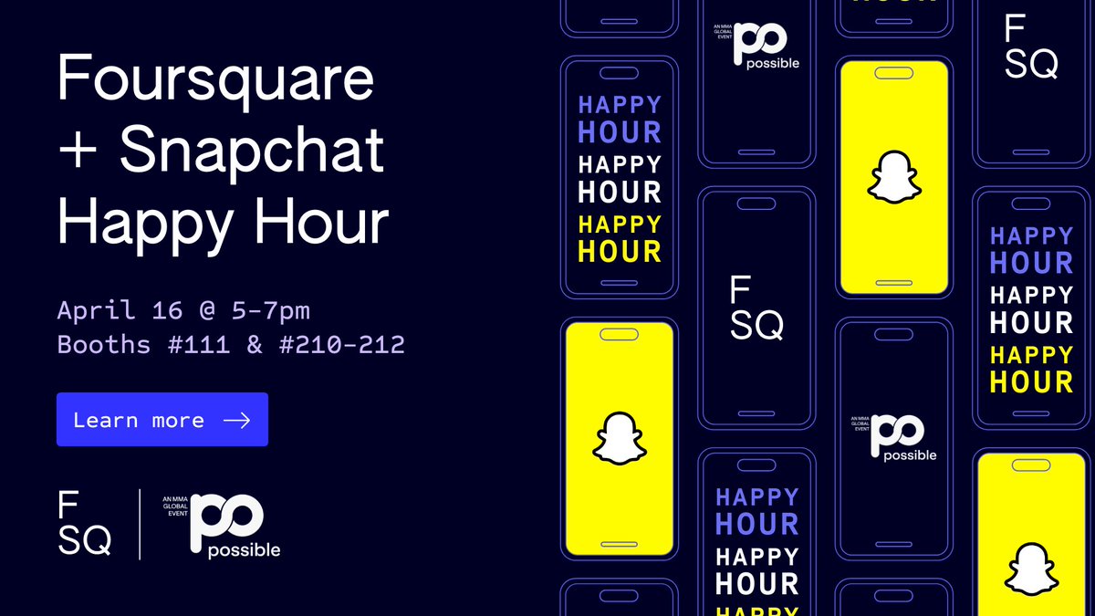 👻 The @Snap team and Foursquare are teaming up for an epic Happy Hour at #MMAPossible 2024 in Miami! 🌟Join us for an evening of connection and fun. Planning to attend MMA Possible 2024? Register here for the Snap x Foursquare Happy Hour 👉 location.foursquare.com/resources/even…