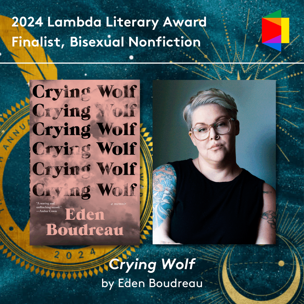 We are excited to share that Crying Wolf by Eden Boudreau is a finalist for the 2024 @LambdaLiterary Award for Bisexual Nonfiction! Congratulations to Eden Boudreau and all the nominated authors and their publishers!