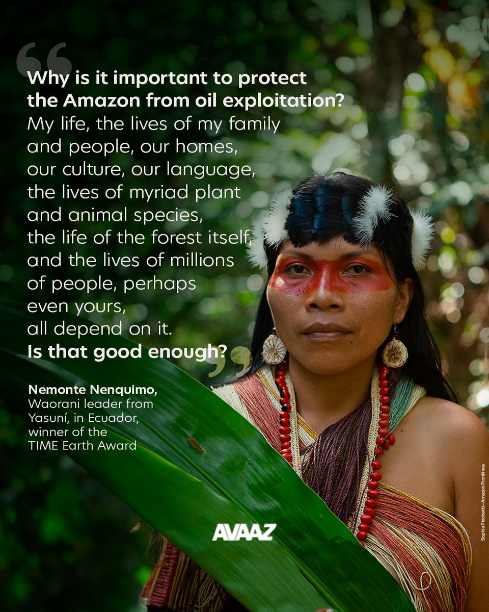 Congratulations to our partner and ally, Nemonte Nenquimo, a Waorani Indigenous Leader from Ecuador, for being one of the winners of this year's #TIMEEarthAwards. Her dedication to the rights of Indigenous communities and her efforts to stop oil drilling in the Yasuní National…