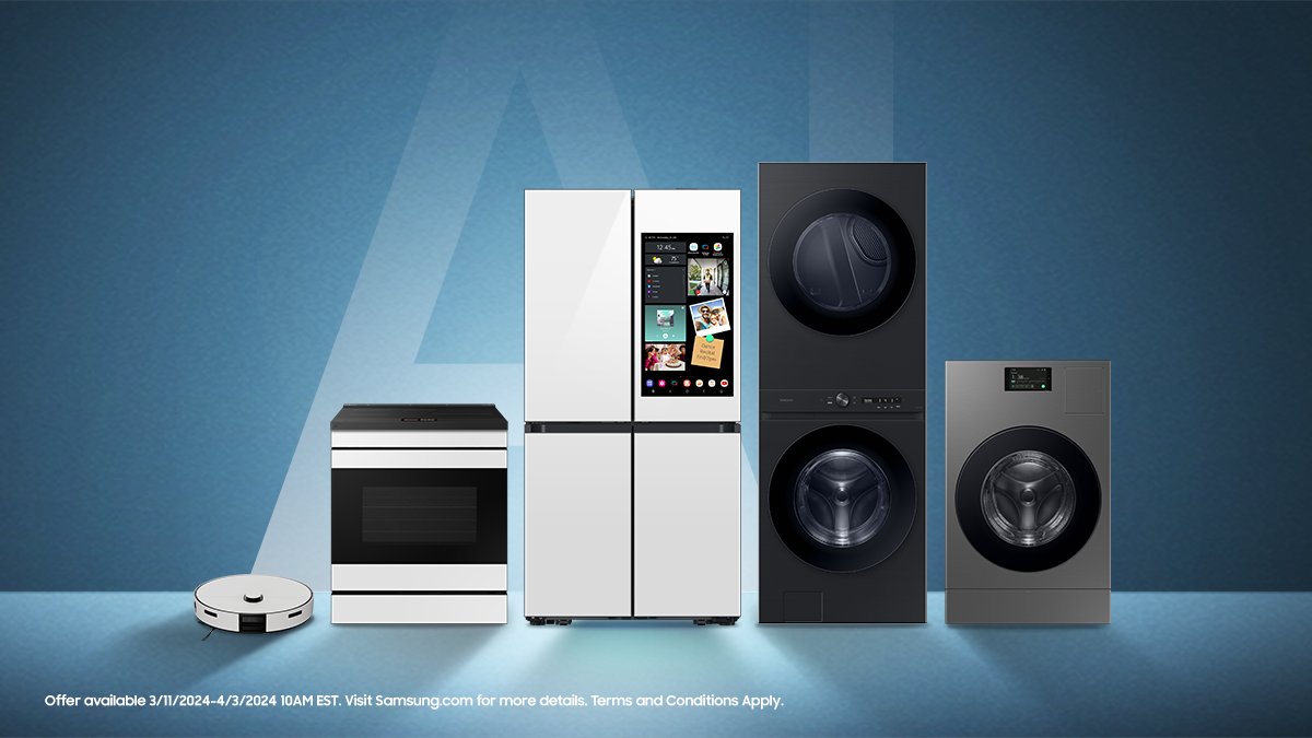 🚨 New appliances! Reserve now. 🚨 You’ll be entered for a chance to win Samsung Bespoke appliances*†. Plus, get an additional $100 off when you pre-order (savings of up to $1,300). These smart appliances transform your house into a home of the future! smsng.us/OneLaunchReser…