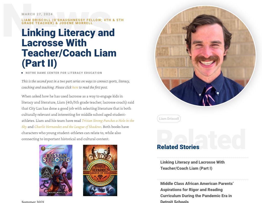 Check out the 2nd post for 'Linking Literacy and Lacrosse with Teacher/Coach Liam' - includes links to books, websites, athletes, and ways to connect literacy and sports to nurture the whole child/student-athlete iei.nd.edu/initiatives/no… @ACEatND @ieiatnd @DenverCityLax