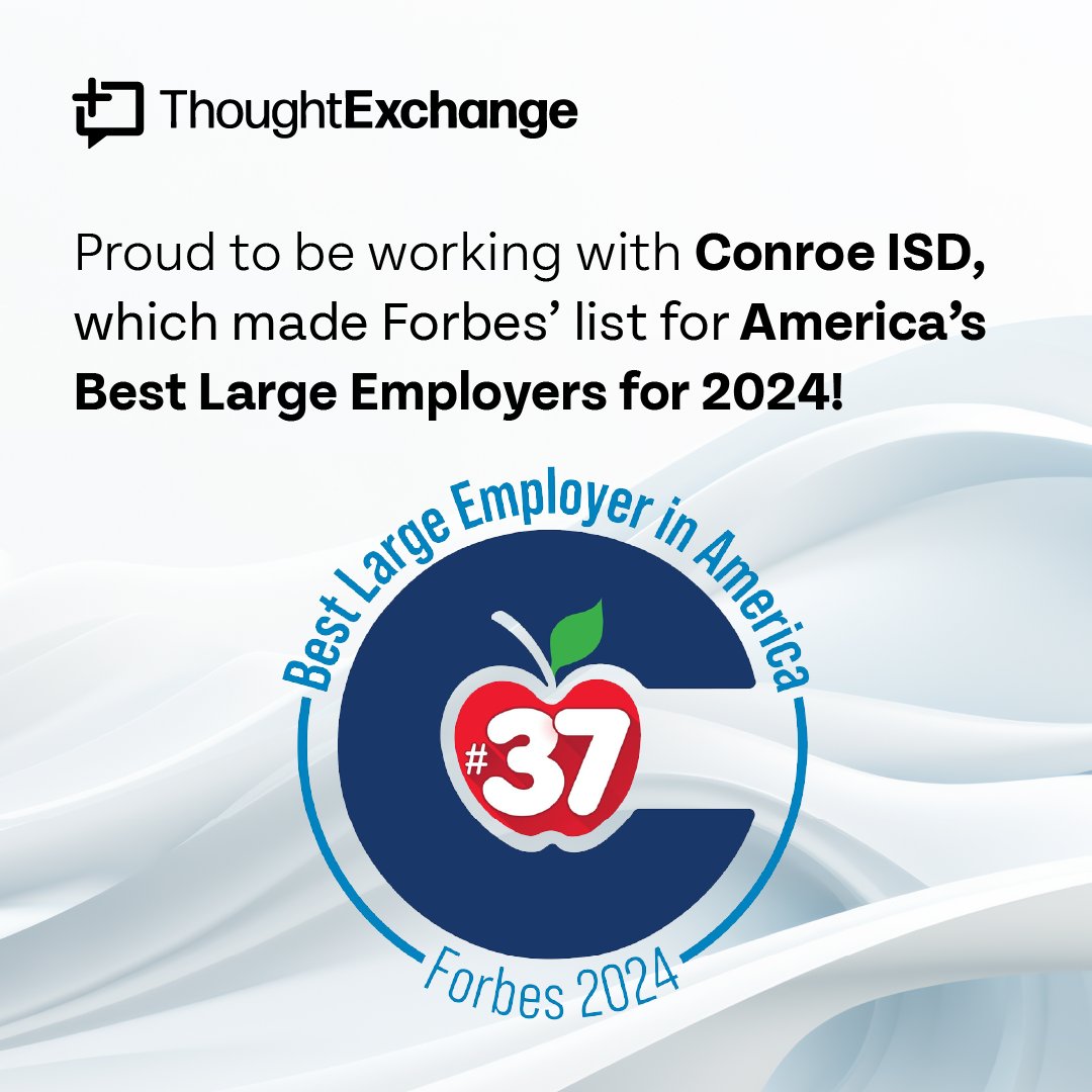 Hug congratulations to @ConroeISD for making @Forbes' list of America’s Best Employers for 2024!🏆 The District was rated 37th out of the 600 large employers and is the only school district among the top 200. We can't wait to see the great things you'll achieve this year! 💥