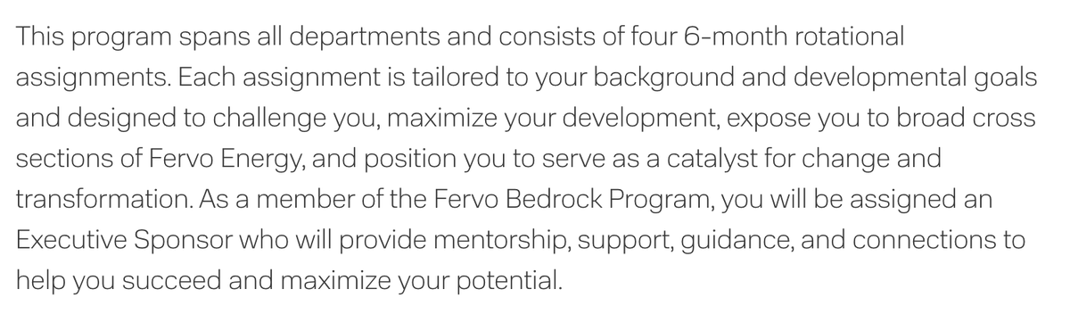 I'm so stoked on the @fervoenergy Bedrock Program: 2 years, 4 rotations, tons of opportunity and mentorship. A unique, innovative initiative designed for early career and non-traditional candidates. Going to build the next generation of leaders right here. fervoenergy.com/career/fervo-b…