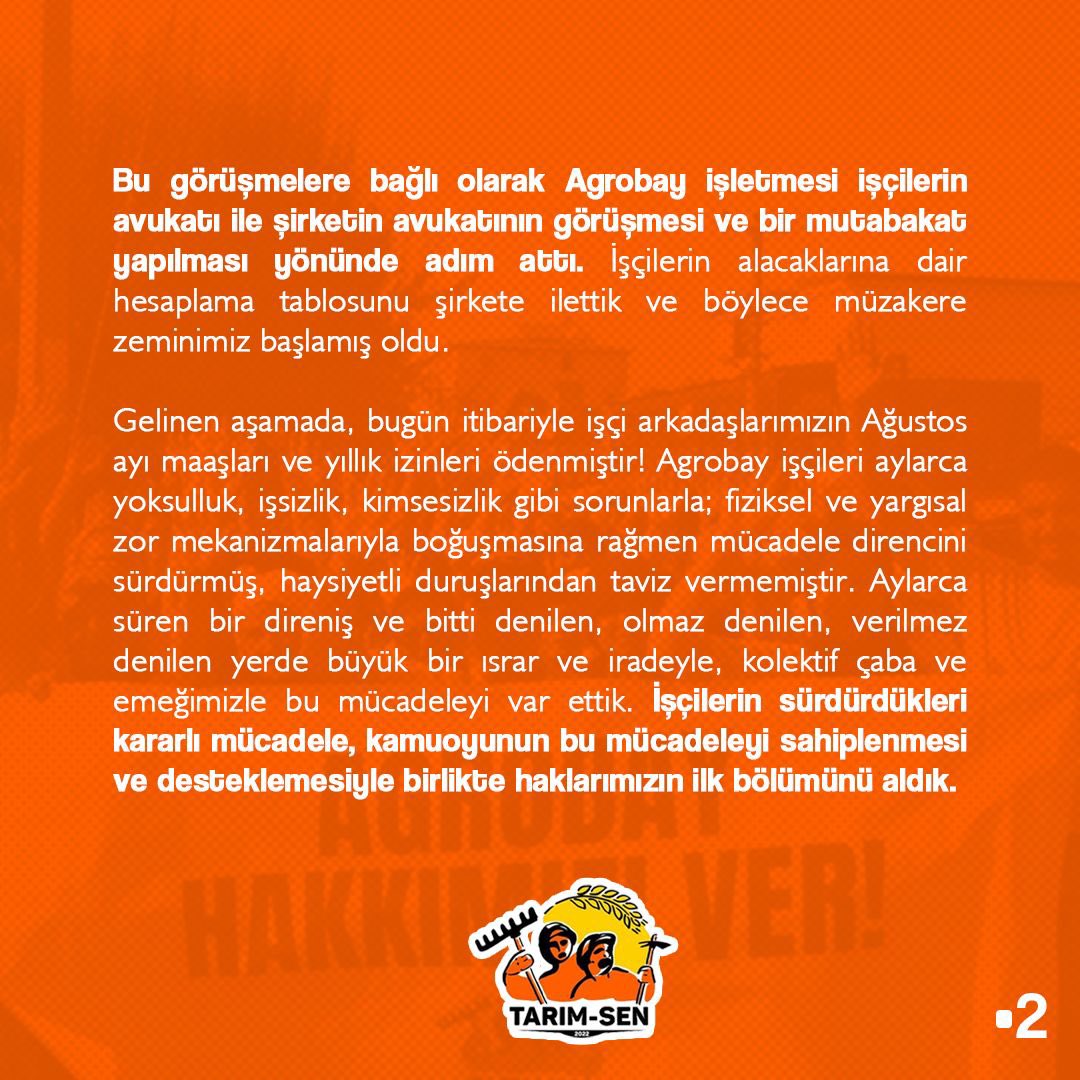 tarimsendikasi's tweet photo. İLK KAZANIMIMIZI ALDIK 👏🏻 

Agrobay işçisi kadınların gücü, kamuoyunun desteği ilk kazanımı getirdi. İşçilerin içeride kalan maaş ve yıllık izin ücretleri yatırıldı. Kalan alacaklarımız için süreç devam ediyor.

Bitti dedikleri noktadan kazanımla geldik. Zaferi de ilan edeceğiz! https://t.co/zrRGDzBT7M