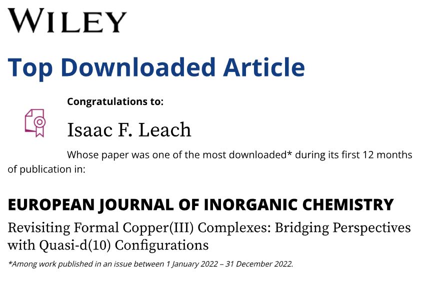 〈 Isaac | F. | Leach 〉 (@if_leach) on Twitter photo Thanks! <a href="/EurJIC/">EurJIC</a> <a href="/ChemEurope/">Chemistry Europe</a> <a href="/Wiley_Chemistry/">Wiley Chemistry</a>, this was a lovely email to open😄
Glad to see our work being read in your journal :))
…mistry-europe.onlinelibrary.wiley.com/doi/full/10.10… Thanks! <a href="/EurJIC/">EurJIC</a> <a href="/ChemEurope/">Chemistry Europe</a> <a href="/Wiley_Chemistry/">Wiley Chemistry</a>, this was a lovely email to open😄
Glad to see our work being read in your journal :))
…mistry-europe.onlinelibrary.wiley.com/doi/full/10.10…