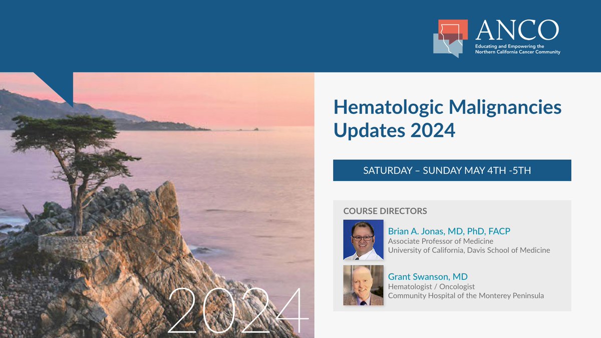 Join course directors Brian Jonas, MD, PhD, FACP & Grant Swanson, MD for Hematologic Malignancies Updates to hear from presenting clinicians who will not only talk about their clinical experience, but various treatment strategies too. Register now bit.ly/3wLRgXn #ANCO
