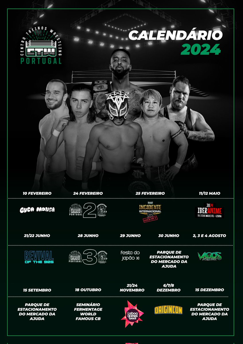 CTW CALENDÁRIO 2024 🔥🤼‍♂️ Bilhetes aqui: ctwportugal.com 🎟️🎫 #2024 #wrestling #LutaLivre #CTWrestling #luchalibre #prowrestling #combatsports #lutalivreamericana #catchwrestling #japan #uk #ireland #Cerveja #iberanime #Lisboa #Ajuda