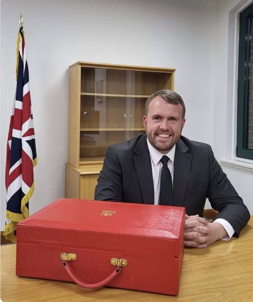 Apparently the bookshelf is empty because all his Mr Men books fitted in his red box.