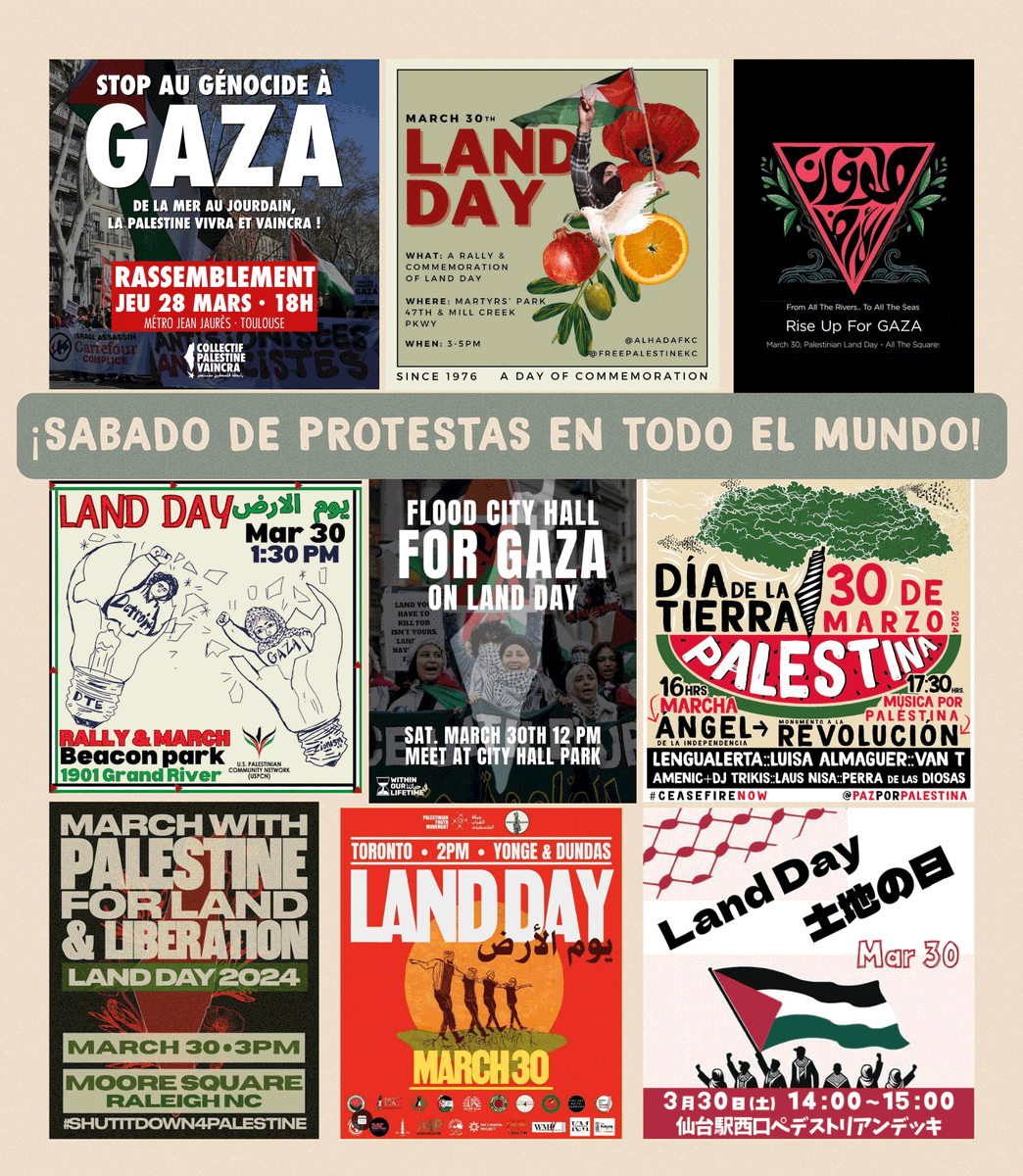 Este sábado es Día Global de Lucha por Palestina. En CDMX nos sumamos a las protestas en todo el mundo por un #CeseAlFuego en Gaza, marcharemos a las 4PM del Ángel al Monu a la Revolución. Por ello queremos compartir🧵con ustedes del origen del Día de la #TierraPalestina #LandDay