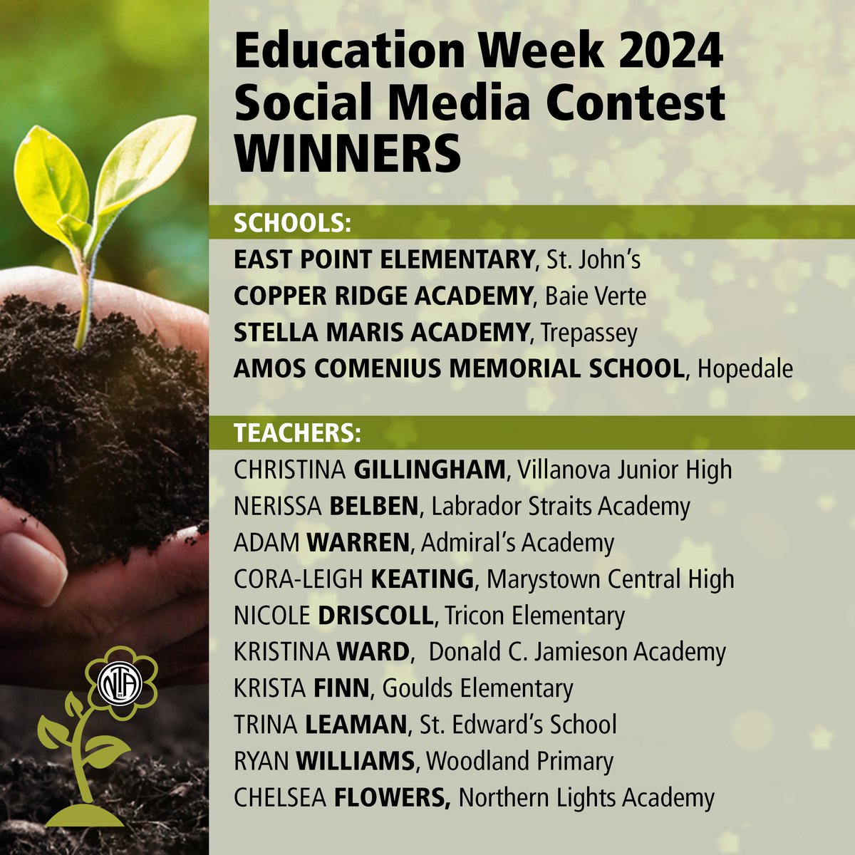 🎉Congratulations to all our Education Week 2024 contest winners! And a big thank you to all those that participated in our contest! #PlantingPositivityNL

<a href="/eastpointelem/">East Point Elem</a> <a href="/ridge_copper/">Copper Ridge Academy</a> <a href="/SMA_Mystic/">Stella Maris Academy</a> <a href="/acms_nanuit/">ACMS Nanuit</a>