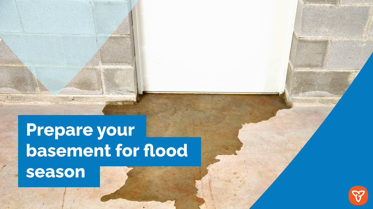 Prepare your basement for flood season: Lift appliances off the ground with blocks above potential water levels Make sure drains are unobstructed Check regularly for signs of flooding Consider installing a water-sensing alarm system Learn more: ontario.ca/floods