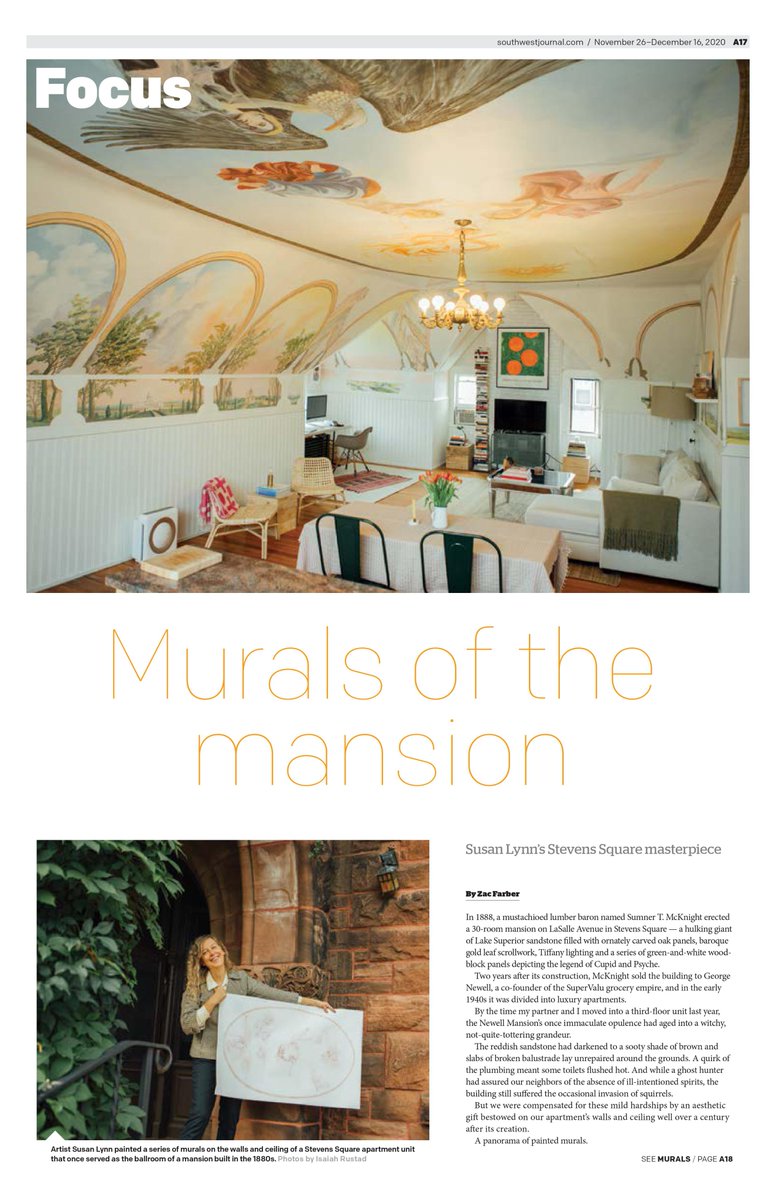 Fun to see a four-year-old photo of my old apartment go viral. It's from a story I wrote about the muralist, Susan Lynn, who rented the space for a decade as she painted the walls and ceiling of the Newell Mansion's former ballroom. issuu.com/southwestjourn… 📷: Isaiah Rustad