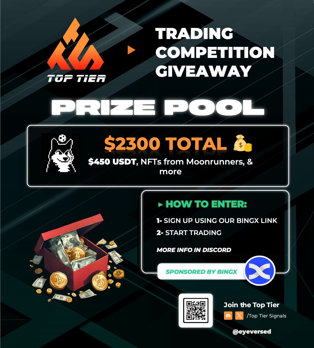 Next Giveaway live within @TopTierSignals Prize Pool consists of USDT & NFTs, details on our server, tune in🐋 Got several NFTs from @MoonrunnersNFT❤️
