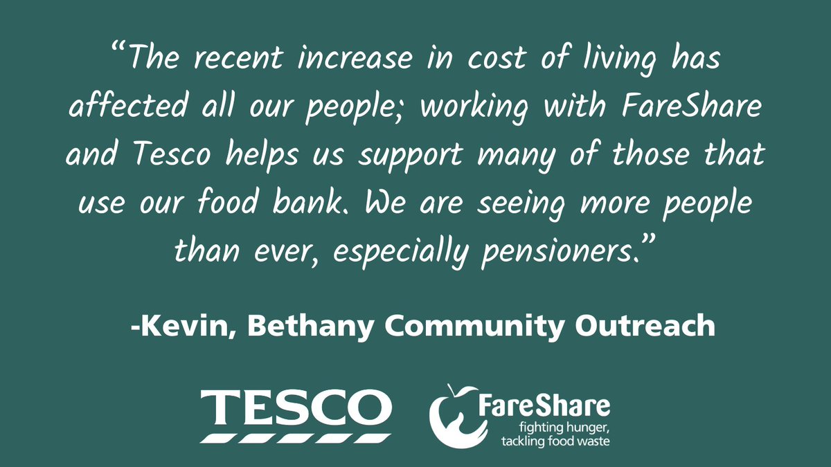 Bethany Community foodbank feeds more than 1,000 people in Erdington, Birmingham, every week. They collect food through @tesco every week thanks to the FareShare Go programme, which helps them to provide vital food parcels for people in their community 💚