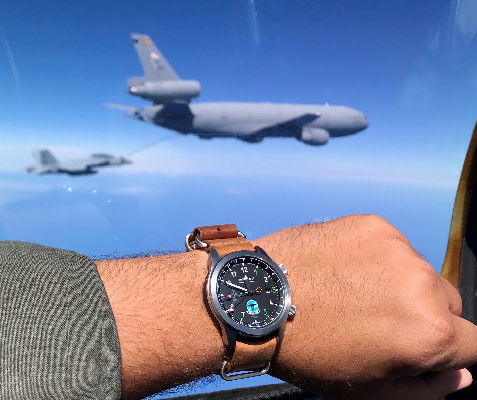 Check out this customer submission from a member of VAQ-135 in their EA-18G 🔥 Taken whilst flying over the Atlantic, we see an F-18F refuelling as the pair head “across the pond” to replace some jets that were forward deployed. #Bremont #EA18G #F18 #USAF #watches