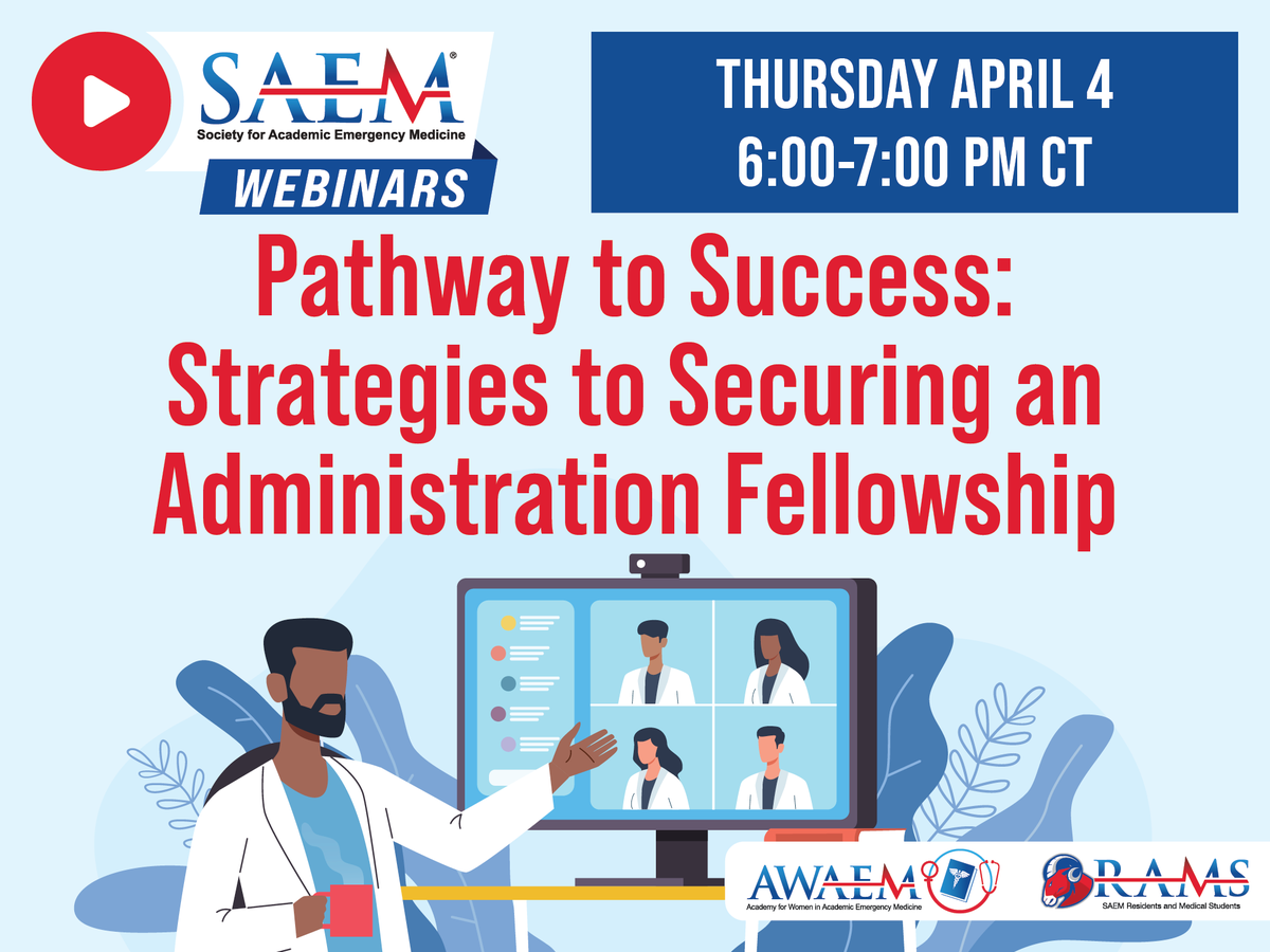 Learn all about administrative fellowships and key considerations when selecting fellowships in our webinar next week, sponsored by @SAEM_RAMS and @AWAEM! #EmergencyMedicine Register now: ow.ly/PIIQ50QZ20v