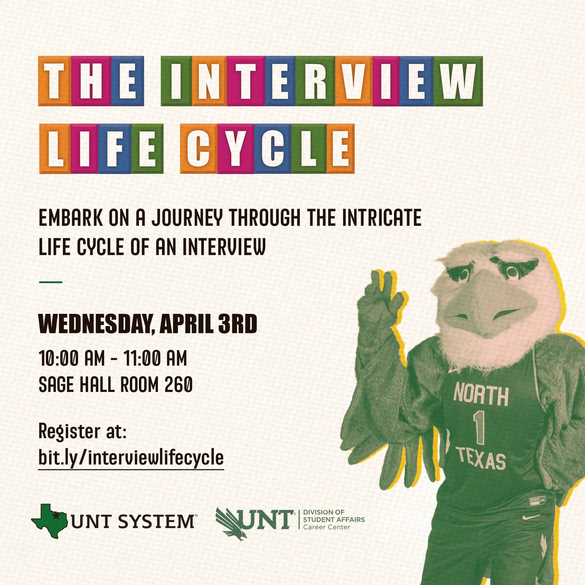 Mark your calendars because next Wednesday is The Interview Life Cycle event! 💛When & Where💛 - Wednesday, April 3rd - 10 - 11 AM - Sage Hall 260 Join us as we explore resume preparation, the dynamics of an interview, and much more! bit.ly/interviewlifec… @untsystem