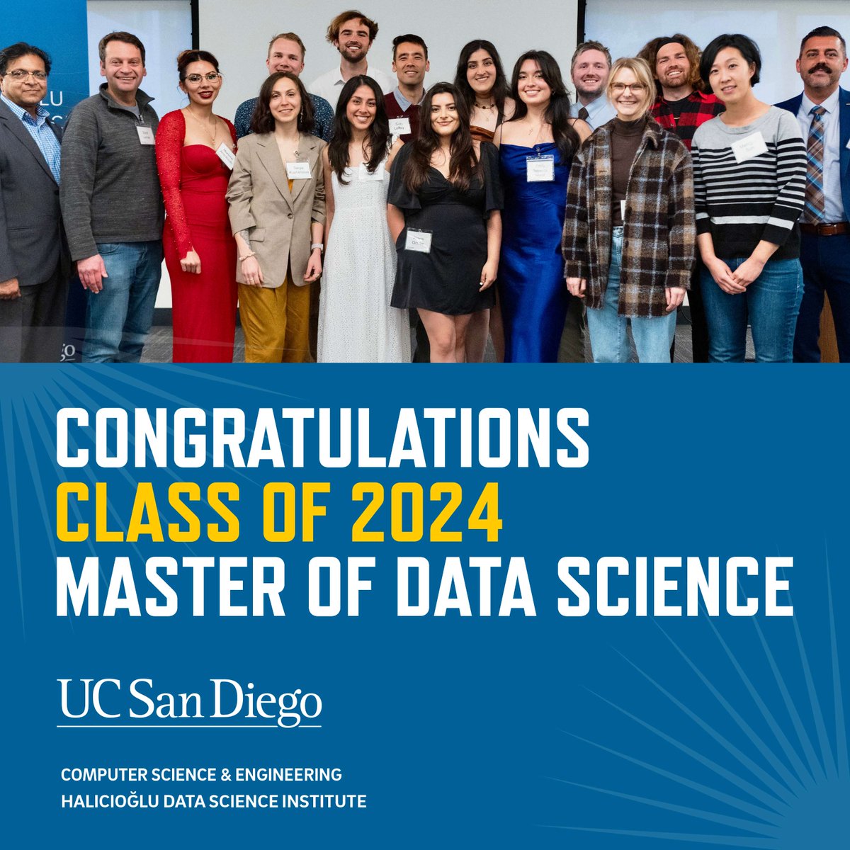 🎉 Congratulations to our Master of Data Science Class of 2024 Graduates! Your hard work has paid off, and we’re thrilled to see how you’ll use your skills to chart new territories in data science. The future is bright! 💡✨ #HDSI #UCSD #DataScience #Graduation
